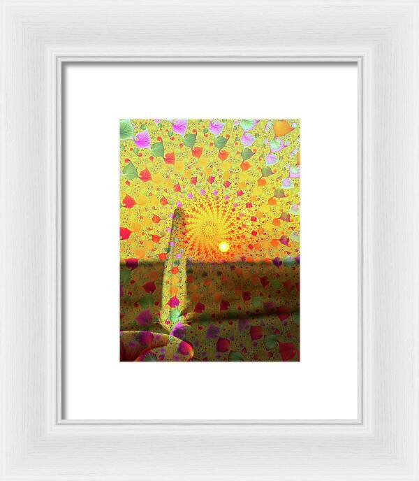 Golden Sunset and Feather with Fractals - Framed Print