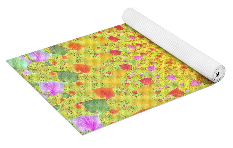 Golden Sunset and Feather with Fractals - Yoga Mat