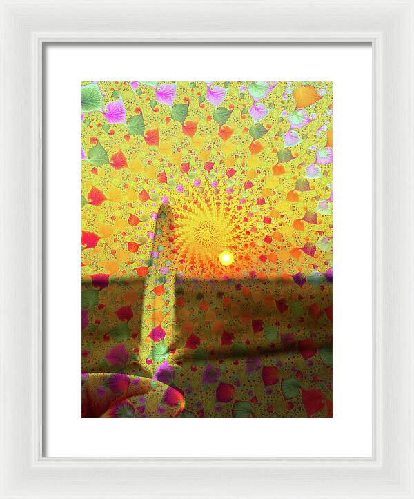 Golden Sunset and Feather with Fractals - Framed Print