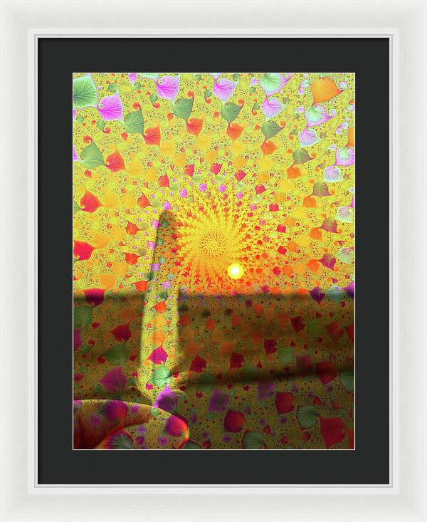 Golden Sunset and Feather with Fractals - Framed Print
