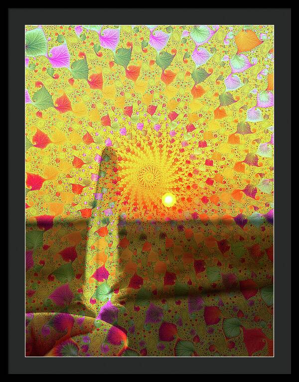 Golden Sunset and Feather with Fractals - Framed Print
