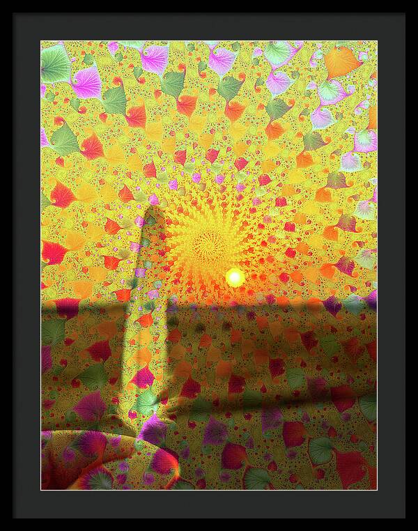Golden Sunset and Feather with Fractals - Framed Print