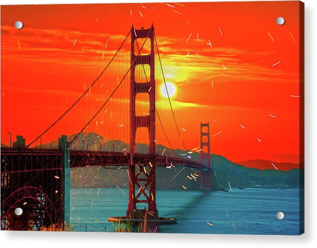 Golden Sunset art in San Francisco - Acrylic Print