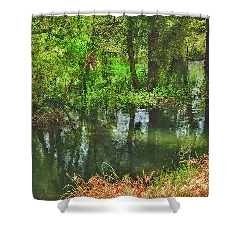 Green Reflections from a River - Shower Curtain