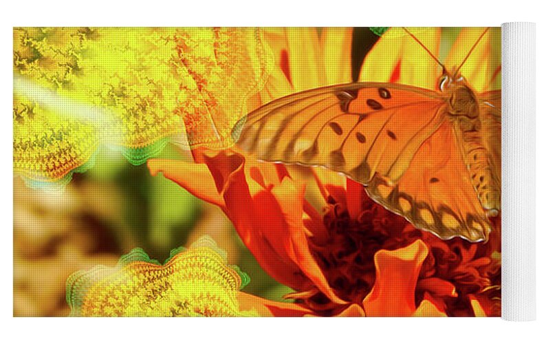Greens and Oranges Butterfly Abstract - Yoga Mat
