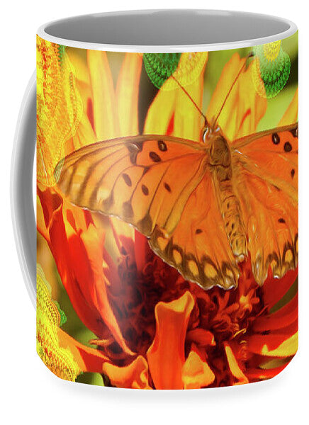 Greens and Oranges Butterfly Abstract - Mug