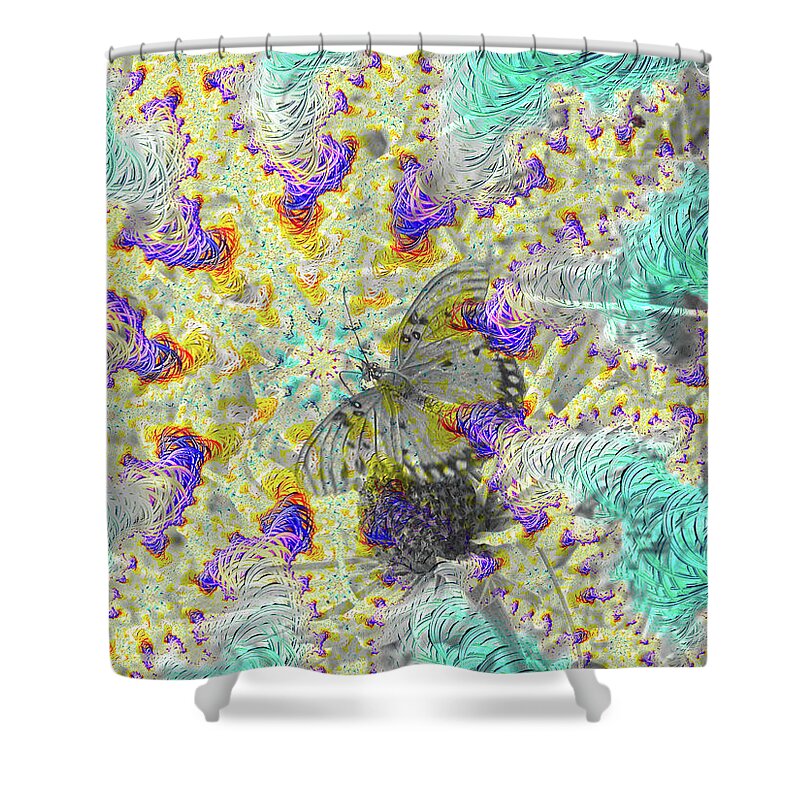 Hidden In Fractals, Colorless Butterfly - Shower Curtain