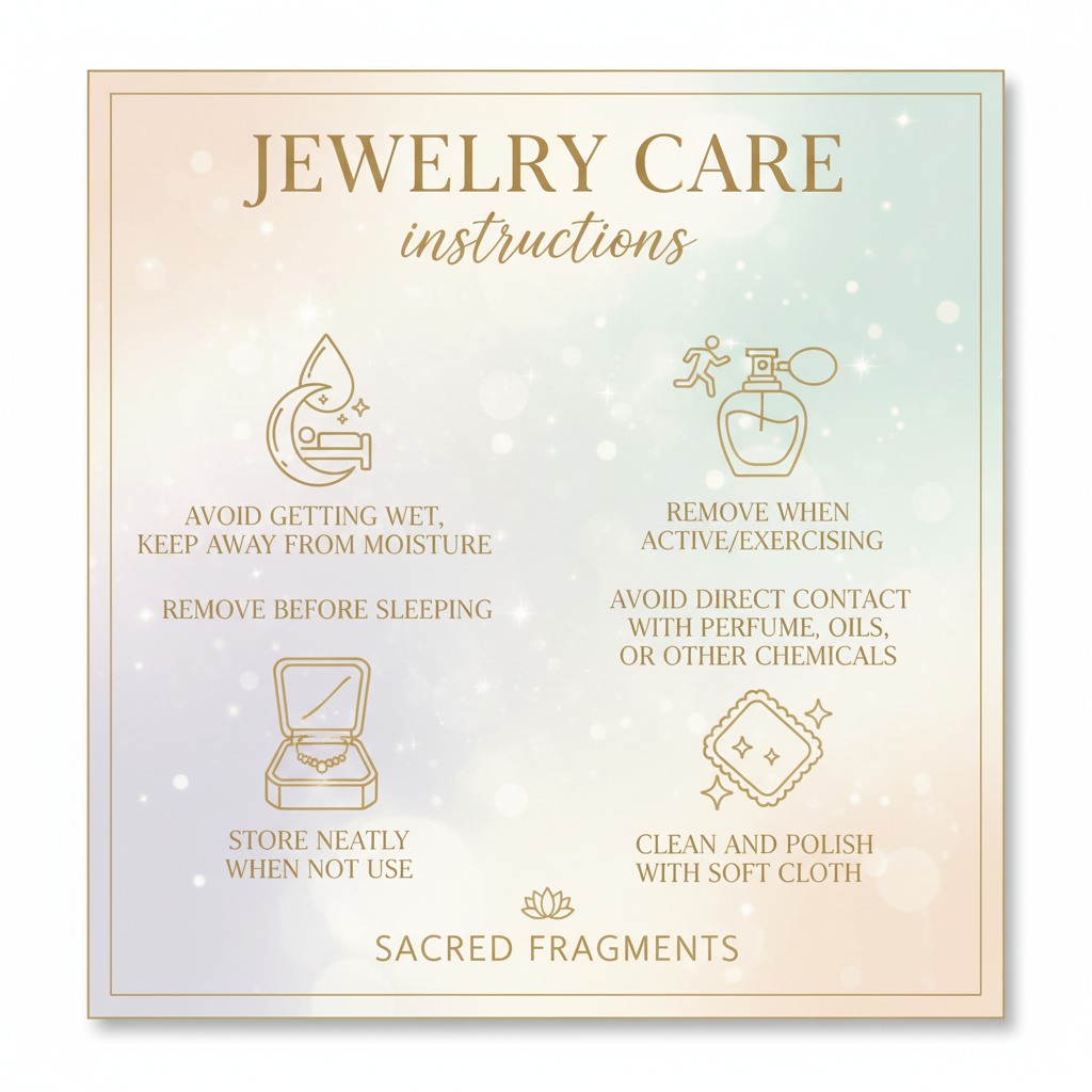 Jewelry Care Instructions Card - Updated with "perfume, oils, or other chemicals"