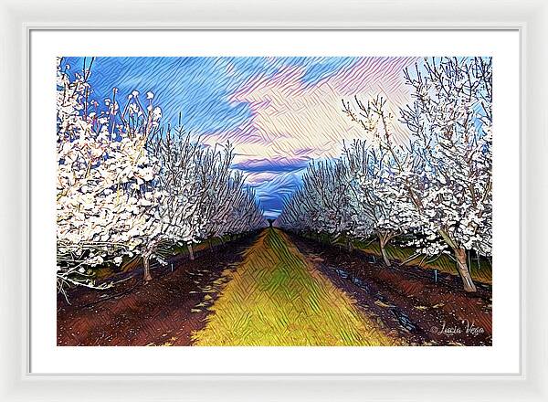 Landscape Blooms with Colorful Background - Framed Print