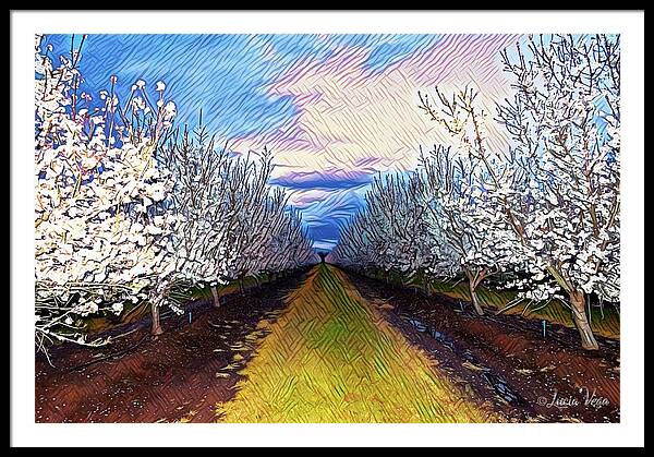 Landscape Blooms with Colorful Background - Framed Print
