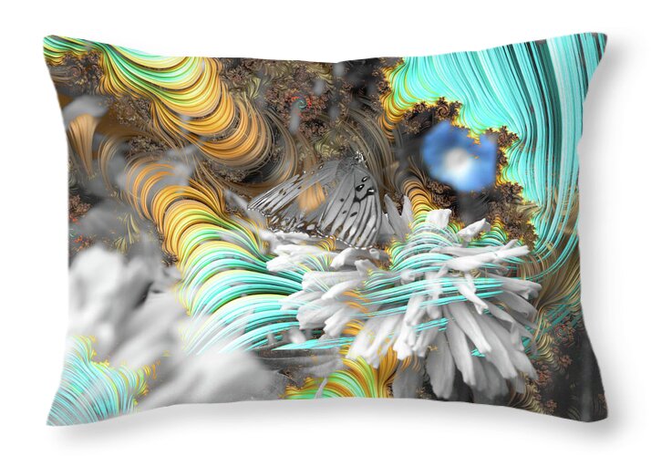 Light Blue Patterns in a Garden with FLower and Butterfly - Throw Pillow