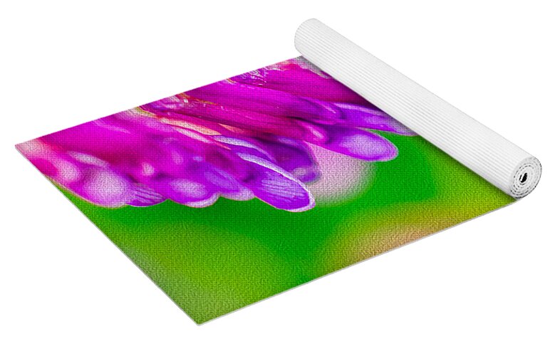 Macro Bee on a Purple Flower with Green Background - Yoga Mat