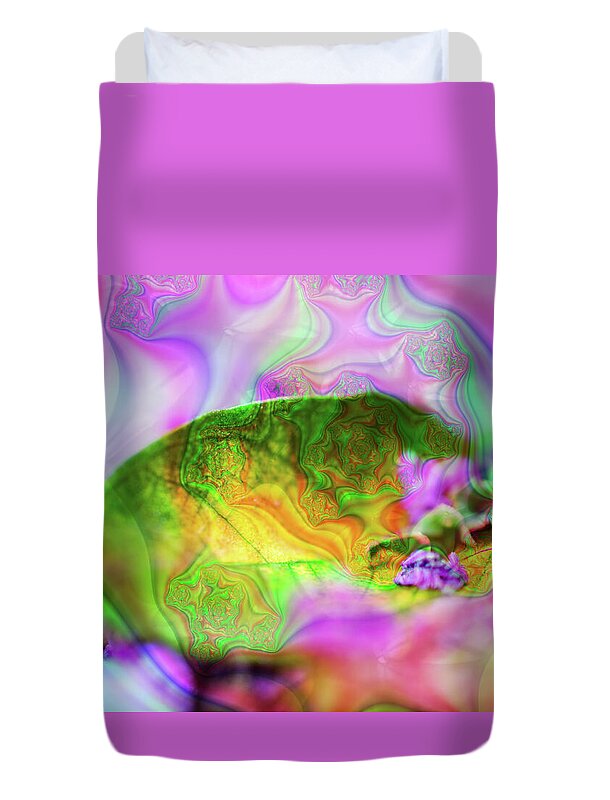 Magenta Fractals and Natural Leaf - Duvet Cover