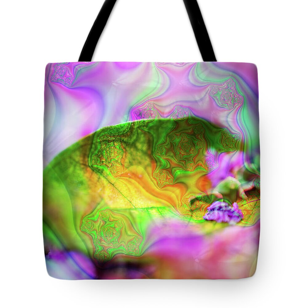 Magenta Fractals and Natural Leaf - Tote Bag