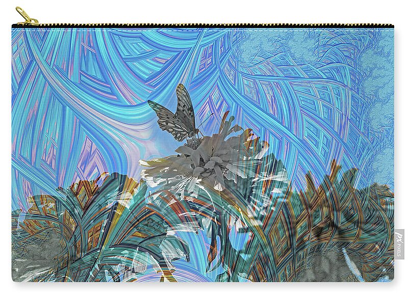 Matrix Layers of Blue Butterfly and FLower Landscape - Zip Pouch