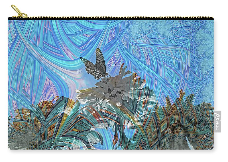 Matrix Layers of Blue Butterfly and FLower Landscape - Zip Pouch