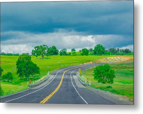 Natural Cloudy Day Road Landscape - Metal Print