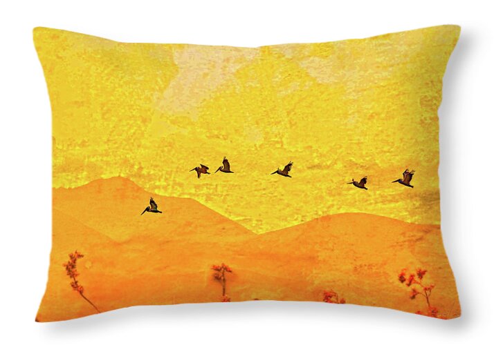 Orange bakcground and flying birds - Throw Pillow