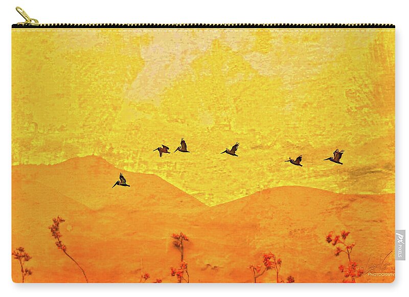 Orange bakcground and flying birds - Zip Pouch