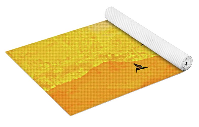 Orange bakcground and flying birds - Yoga Mat