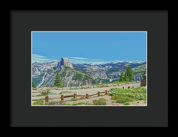 Paradise in California Wonderful Landscape of Half Dome and Waterfall - Framed Print