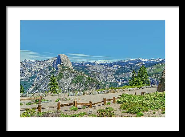Paradise in California Wonderful Landscape of Half Dome and Waterfall - Framed Print