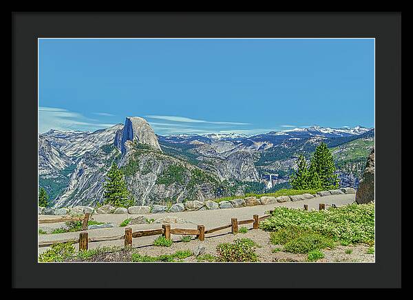Paradise in California Wonderful Landscape of Half Dome and Waterfall - Framed Print