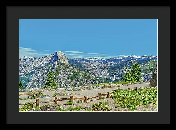 Paradise in California Wonderful Landscape of Half Dome and Waterfall - Framed Print