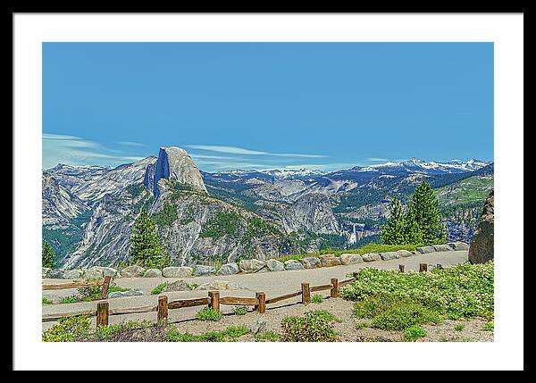 Paradise in California Wonderful Landscape of Half Dome and Waterfall - Framed Print
