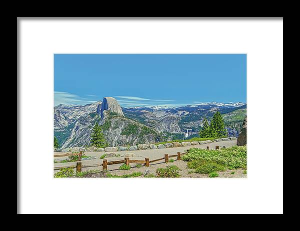 Paradise in California Wonderful Landscape of Half Dome and Waterfall - Framed Print