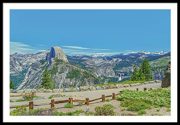 Paradise in California Wonderful Landscape of Half Dome and Waterfall - Framed Print