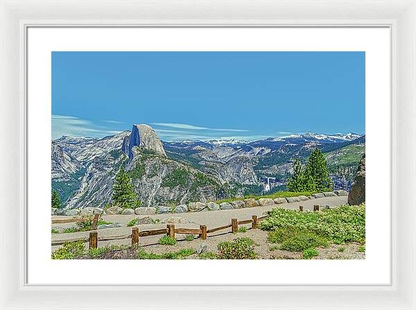 Paradise in California Wonderful Landscape of Half Dome and Waterfall - Framed Print