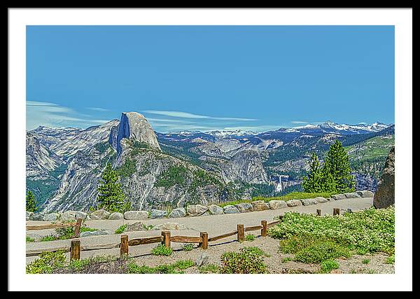 Paradise in California Wonderful Landscape of Half Dome and Waterfall - Framed Print
