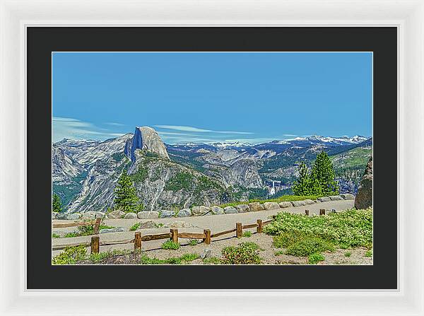 Paradise in California Wonderful Landscape of Half Dome and Waterfall - Framed Print