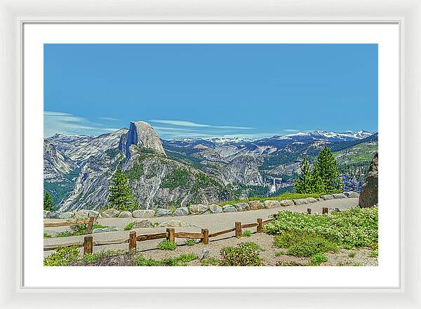 Paradise in California Wonderful Landscape of Half Dome and Waterfall - Framed Print