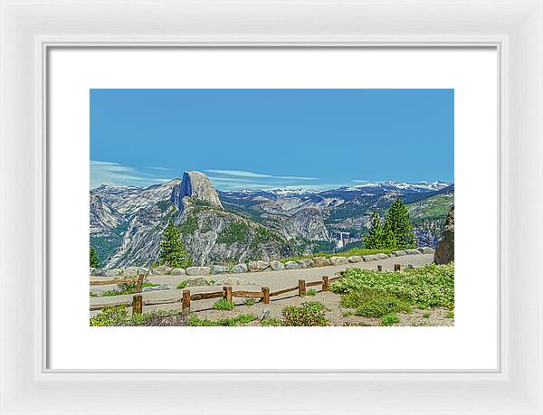 Paradise in California Wonderful Landscape of Half Dome and Waterfall - Framed Print