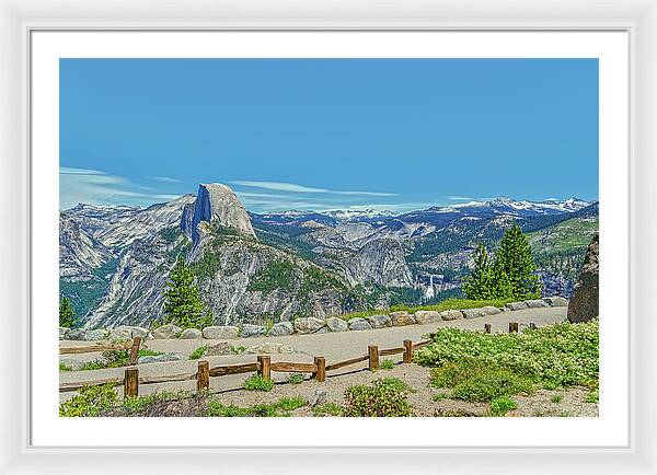 Paradise in California Wonderful Landscape of Half Dome and Waterfall - Framed Print
