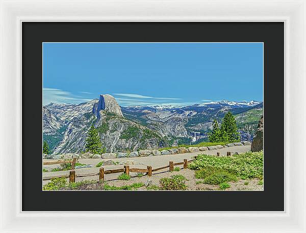 Paradise in California Wonderful Landscape of Half Dome and Waterfall - Framed Print