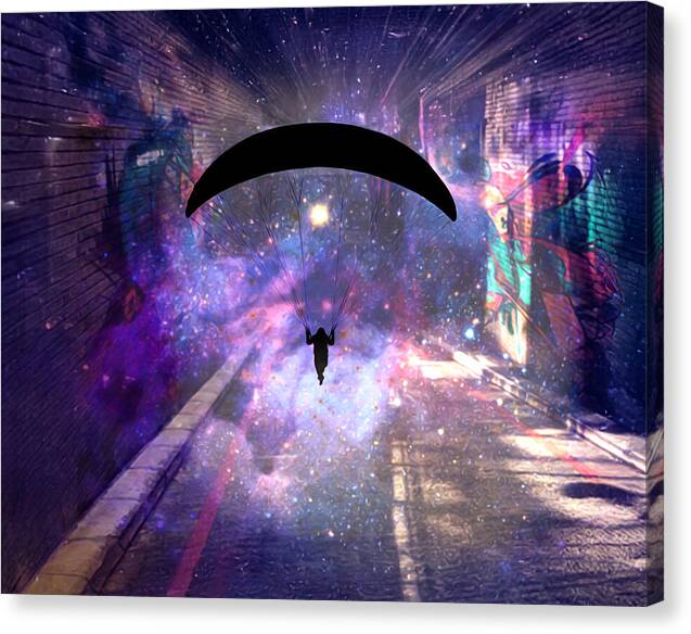 Paraglider Paragliding into another Galaxy - Canvas Print