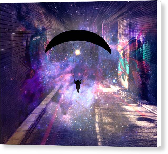 Paraglider Paragliding into another Galaxy - Canvas Print