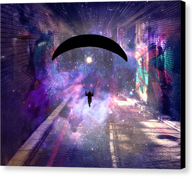 Paraglider Paragliding into another Galaxy - Canvas Print