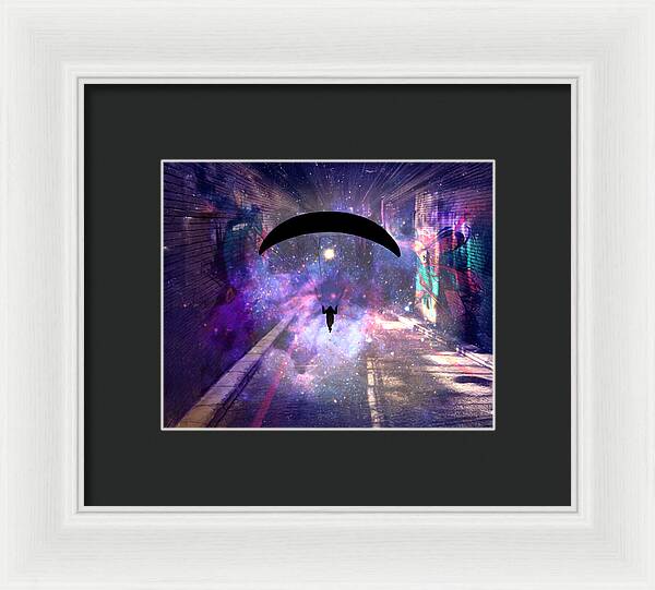 Paraglider Paragliding into another Galaxy - Framed Print