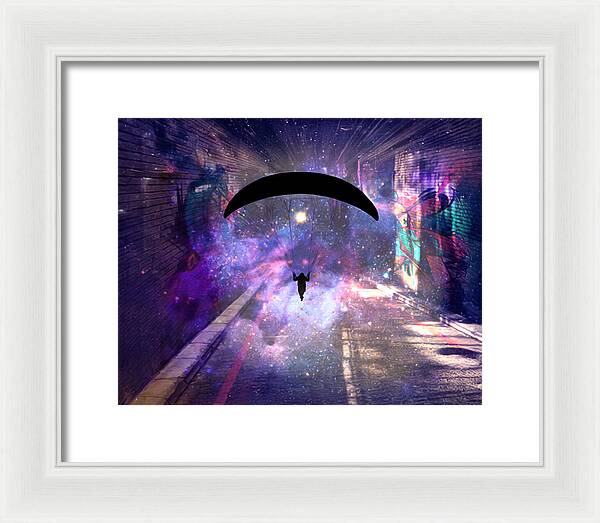 Paraglider Paragliding into another Galaxy - Framed Print