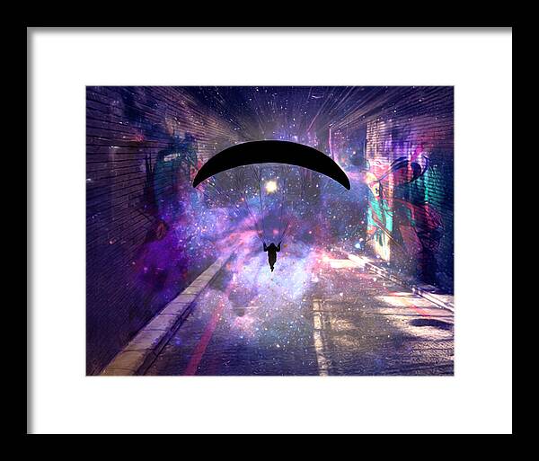 Paraglider Paragliding into another Galaxy - Framed Print