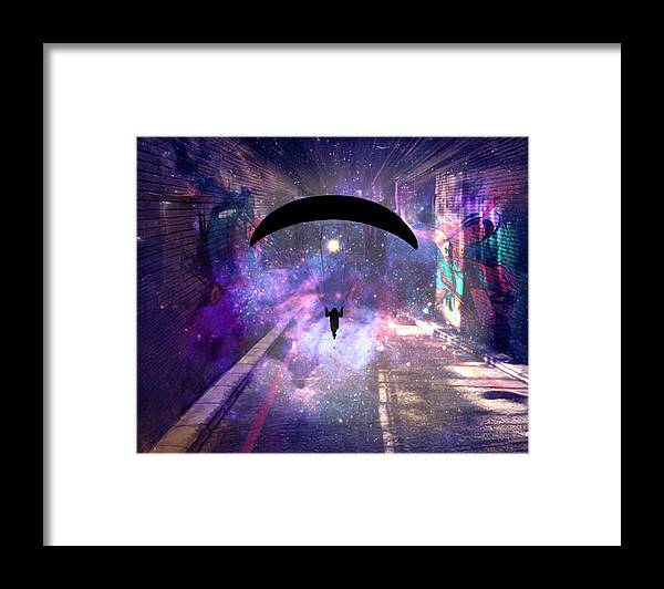 Paraglider Paragliding into another Galaxy - Framed Print