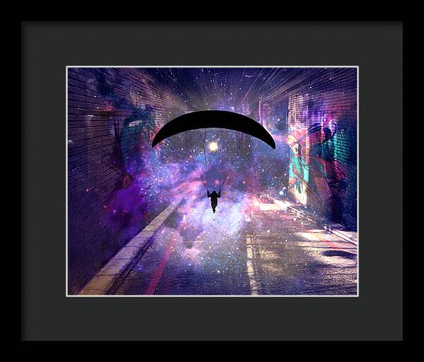 Paraglider Paragliding into another Galaxy - Framed Print