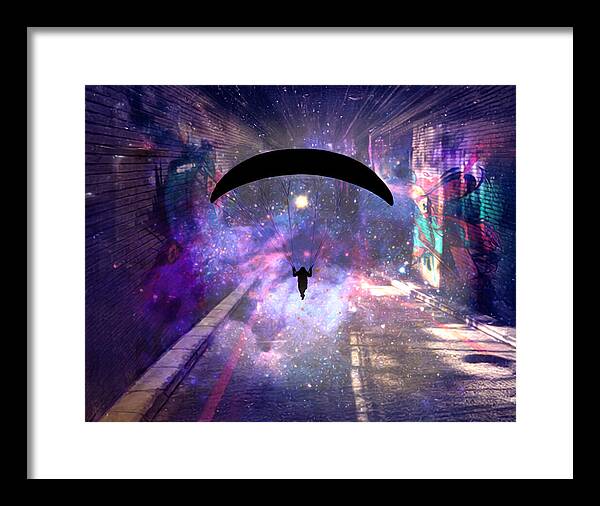 Paraglider Paragliding into another Galaxy - Framed Print