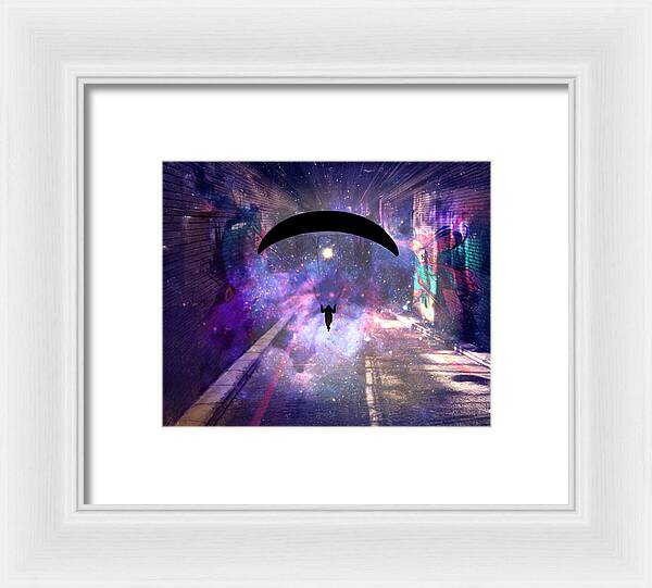 Paraglider Paragliding into another Galaxy - Framed Print