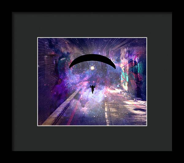 Paraglider Paragliding into another Galaxy - Framed Print