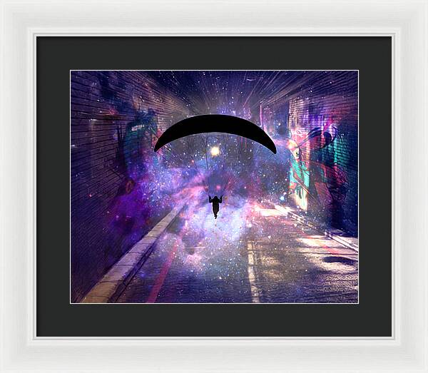 Paraglider Paragliding into another Galaxy - Framed Print